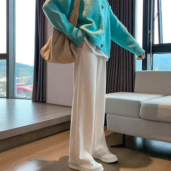 Schnauel wide legs pants female spring and autumn high waist vertical sexy loose straight plus velvet autumn and winter white corduroy tow mop trousers